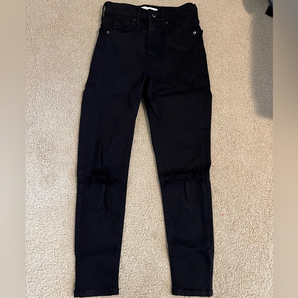 TopShop Black Ripped Skinny Jeans size W25